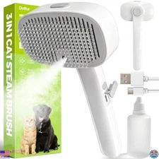 Pet Steam Brush for Cats & Dogs - 3-in-1 Grooming, Self-Cleaning, 2-Speed Spray