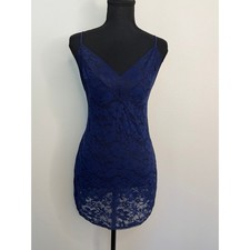 Victoria's Secret Navy Blue Floral Lace Slip Dress Cross Back Chemise Medium
