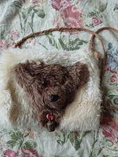 Vintage Children s Hand Muff Teddy Bear Face with Glass Eyes Old Bell, 1960s