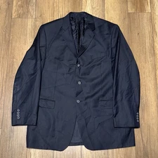 Alfani Macy's Blazer Sport Coat Business Navy Pinstriped Wool 3 Button Mens 46L