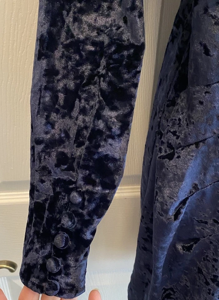 Vestido envolvente de terciopelo GREYLIN azul aplastado manga larga lazo cintura fiesta vacaciones talla M Foto 3 de 4