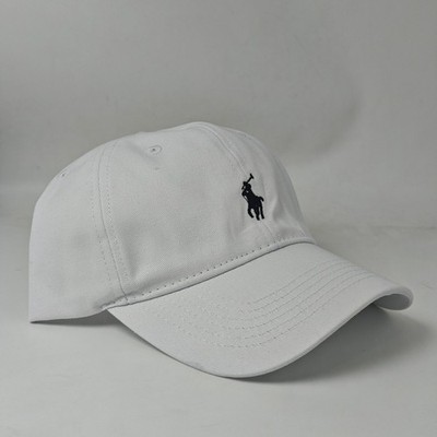 Polo Ralph Lauren White Cotton Baseball Cap Black Pony Logo Hat
