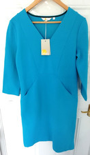 Boden Size 10 L Turquoise Blue Dress Ribbed Stretchy Pockets V-Neck New Ladies