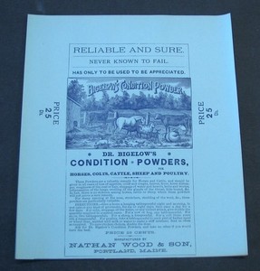 5 neat! 1890s DR. BIGELOW'S CONDITION POWDERS / MAINE veterinary medicine LABELS
