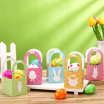 30 Pieces Mini Paper Easter Baskets Bulk Treat Boxes with Handle Easter Gift Bo 