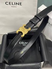 CELINE Medium Triomphe Belt Black Leather Gold Buckle 75cm