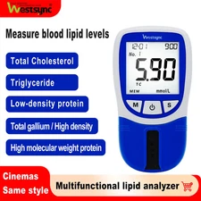 Blood Lipid Analyzer Cholesterol Tester Home Use with 10 Strips 5 in 1 Monitor