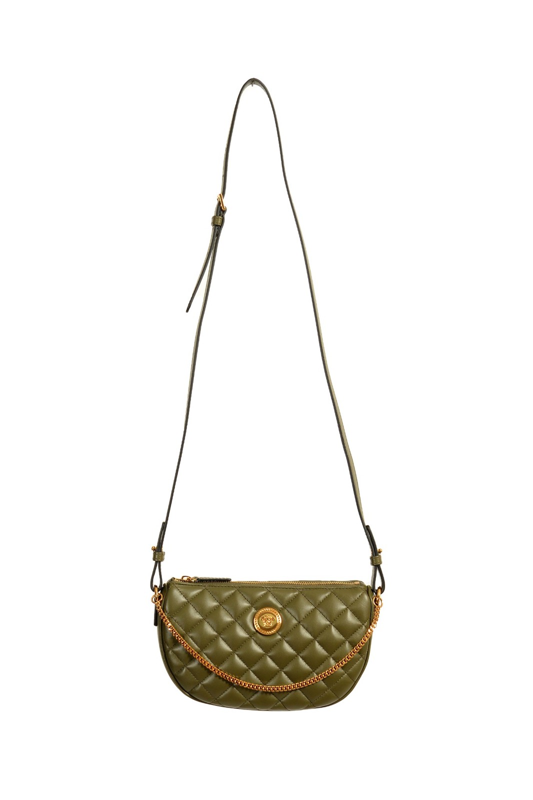Versace Womens Leather Gold Medusa Quilted Half Moon Chain Handbag Shoulder Bag 118190₽
