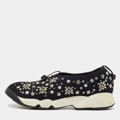 Dior Black Mesh Fusion Crystal Embellished Slip On Sneakers Size 39