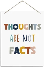 Thoughts Are Not Facts Wooden Wall Art - Rustic Hanging Plaque, Therapy & Counse