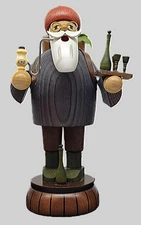 Hand-Carved Wooden Smoker Figurine By KWO Erzgebirge With Wine Barrel & Grapes