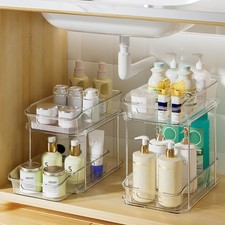 Delamu 2-Tier Under Sink Organizers and Storage, Multi-Purpose 2 Pack, Clear