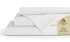Linen Home 100 Cotton Percale Sheets Twin Size, White, Deep Pocket, 3 Pieces ...
