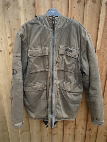 Moschino Jeans, Vintage Moschino Jeans Mens Military Field Parka Coat Khaki Green Peace Sign M