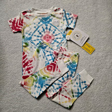 New Burt's Bees Kid 2-Piece Pajama Set Rainbow Tie Dye Organic Cotton PJ Size 2T