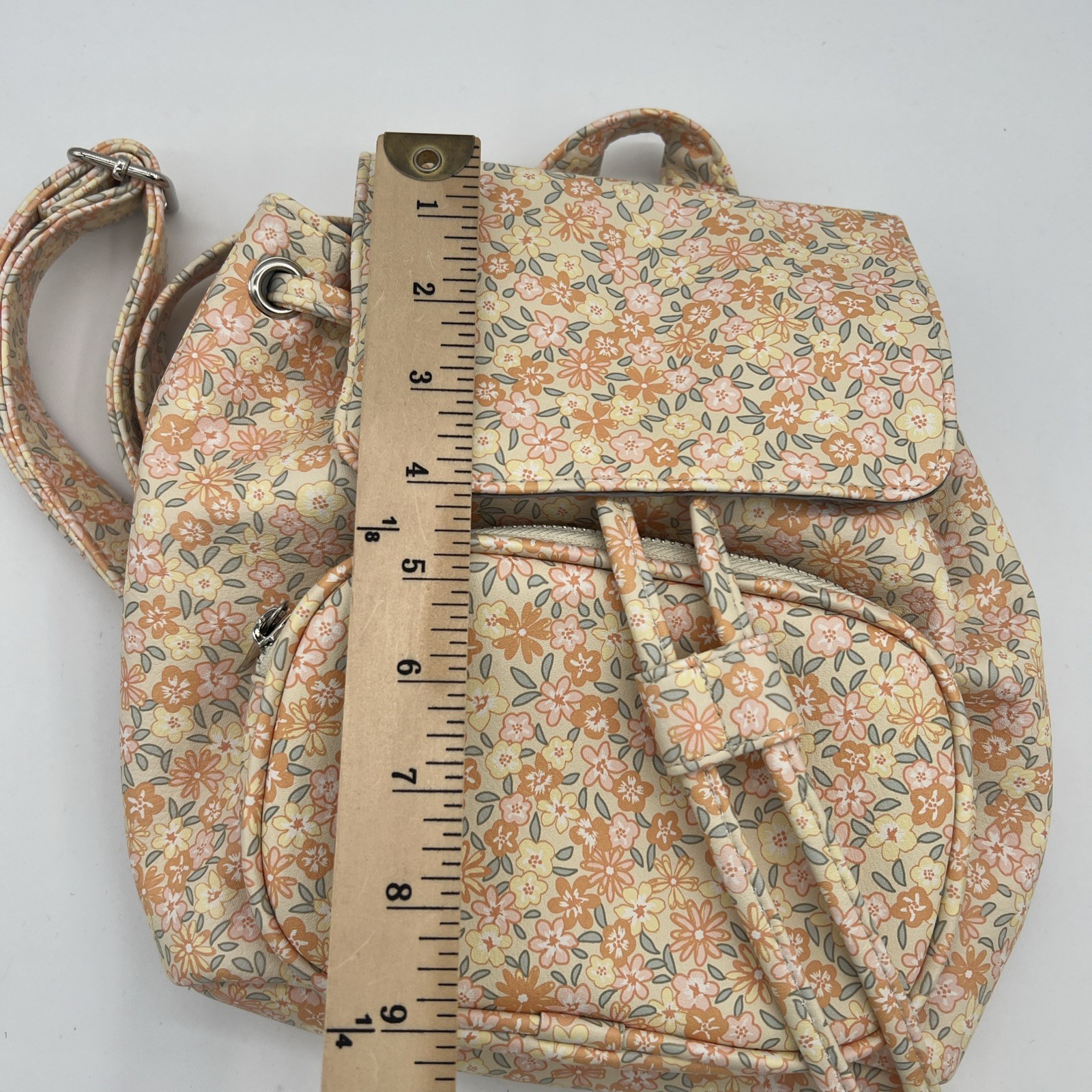 Wild Fable Brown Mini Drawstring Backpack Floral … - image 3