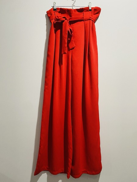 Dotti Womens Red Wide Leg Pants Size 10 High Waist Tie Belt Palazzo Trousers