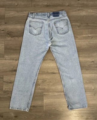 Rare Vintage Levi s 505 Orange Tab Distressed Wash Denim Blue Jeans Mens 36x31