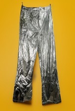 Boohoo Metallic Silver Straight Leg Trousers US Size 8 Y2K Disco Rave