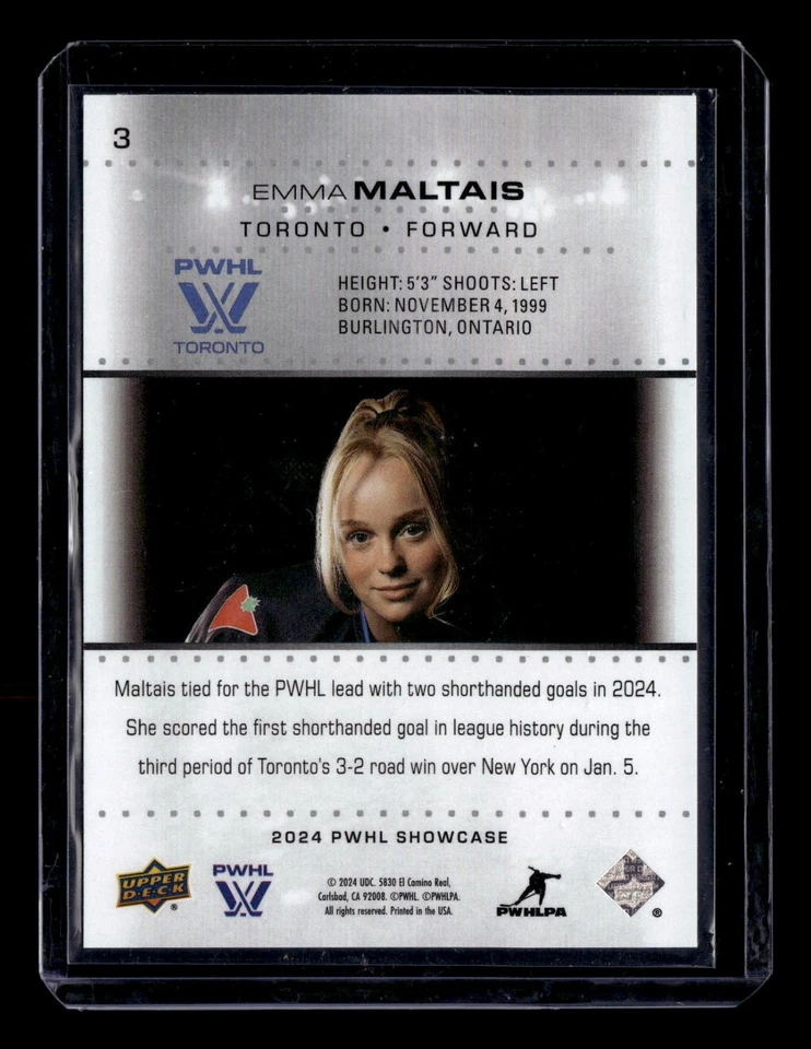 2024 Upper Deck PWHL Showcase Purple /300 Emma Maltais #3 Rookie RC - Image 2 of 2