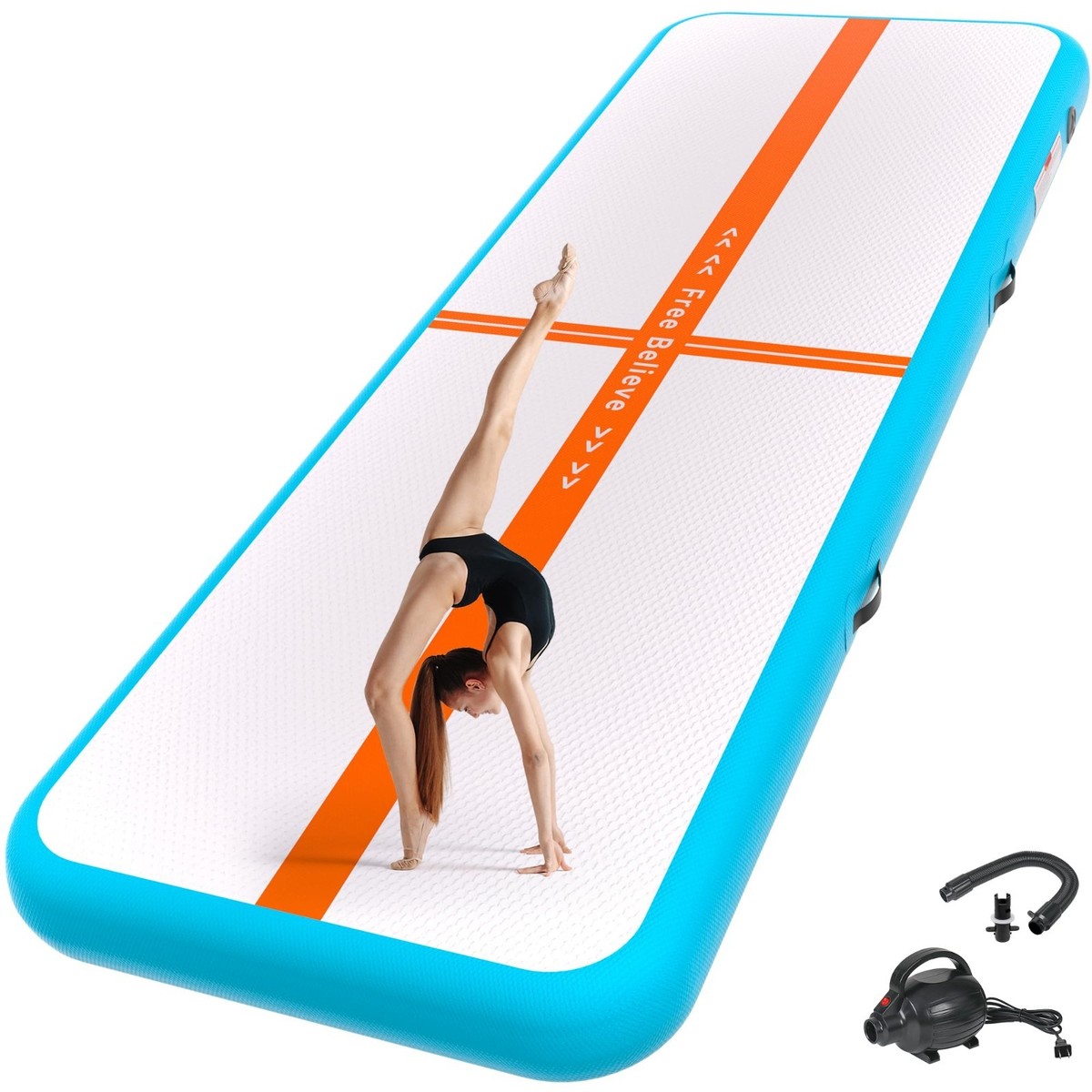Tapis De Gymnastique Air Tumble Track Gonflable – 6,6 à 20 Pieds, PVC Double Couche, Pompe Incluse, Pour Yoga, Eau Et Danse