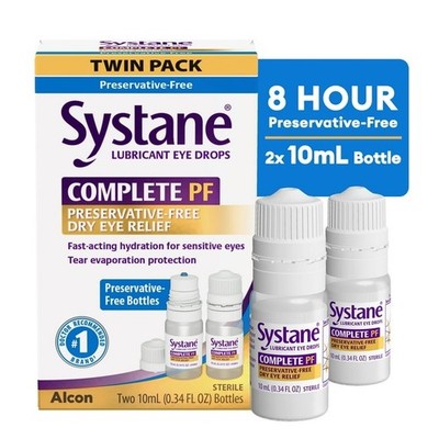 Systane Complete PF Twin Pack  Eye Drops - 2 x 10mL [0.34 Oz] ~ Exp : NOV 2027