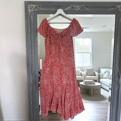 Realisation Par Inspired 100% Silk Sweetheart Neck Red Heart Midi Dress  Cream M | eBay