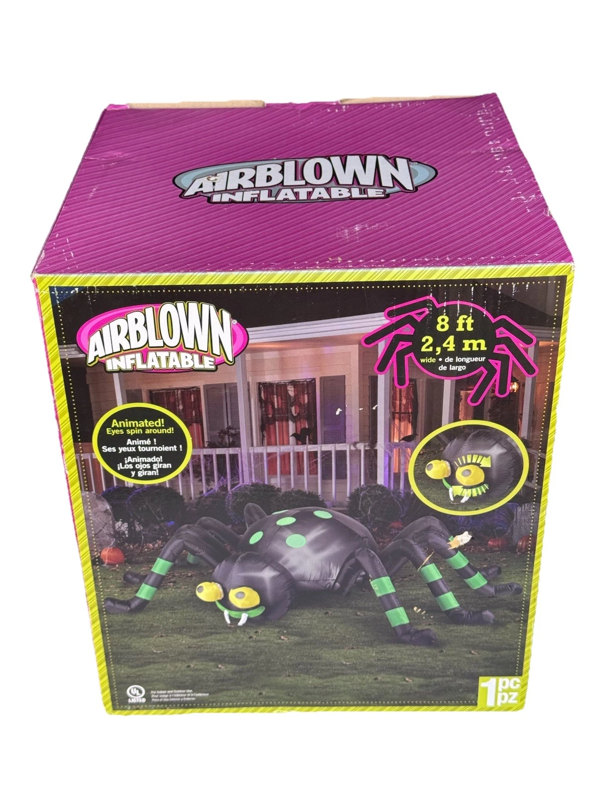 Gemmy 2015 Airblown Inflatable Spider 8 Ft Halloween Large Spider Animated Eyes