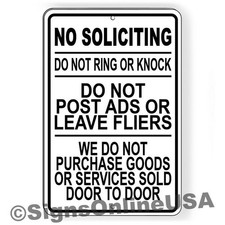 No Soliciting Do Not Disturb Knock Ring No Door To Door Sales Metal Sign
