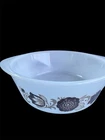 Vintage Glasbake Round Casserole Dish Bowl White w Brown Flowers USA