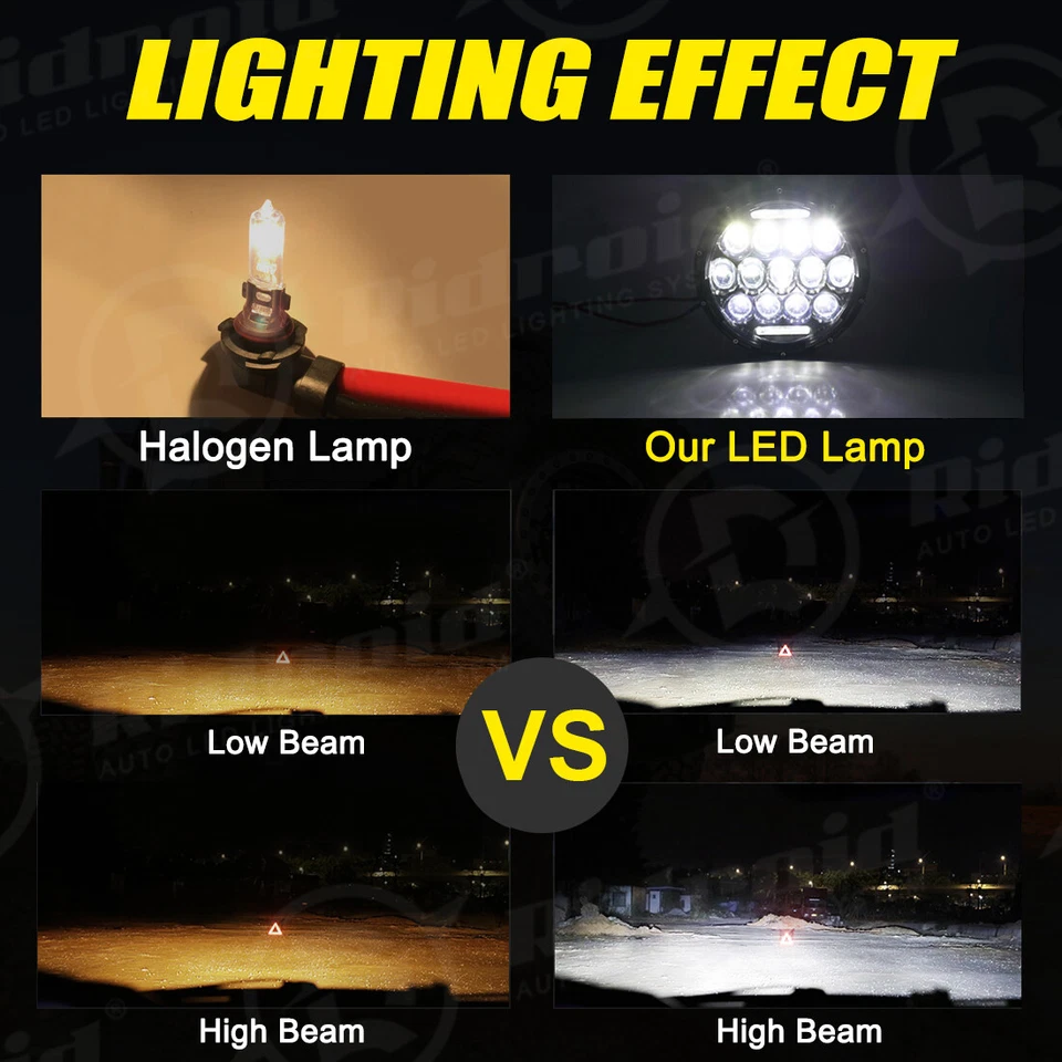 2x 7" Inch LED Headlight Hi/Lo Beam DRL For Jeep Wrangler JK TJ LJ 97-17 Rubicon - Image 4 of 4