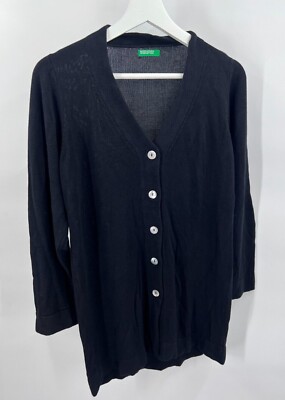 United Colors of Benetton 100% Viscose Button Front Cardigan Black Womens Small