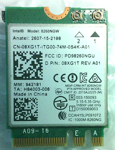 Carte WiFi Intel 8260NGW (08XG1T) Compatible Dell Precision 3510, 5510, 7710 – Reconditionnée