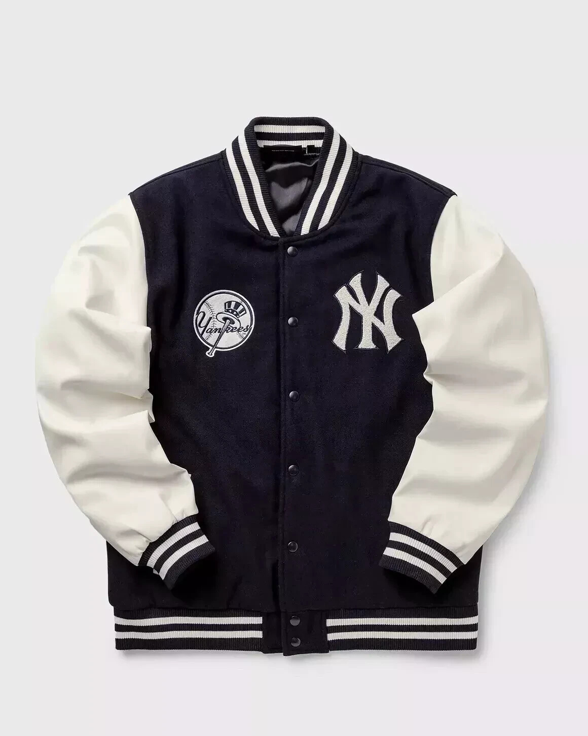 NY Yankees Men's Black Genuine Wool & Leather Sleeves Letterman Varsity Jacket