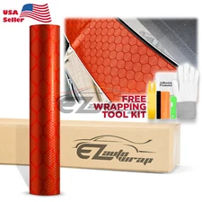 Honeycomb Carbon Fiber Satin Flame Red Hex Auto Sticker Decal Vinyl Wrap Sheet