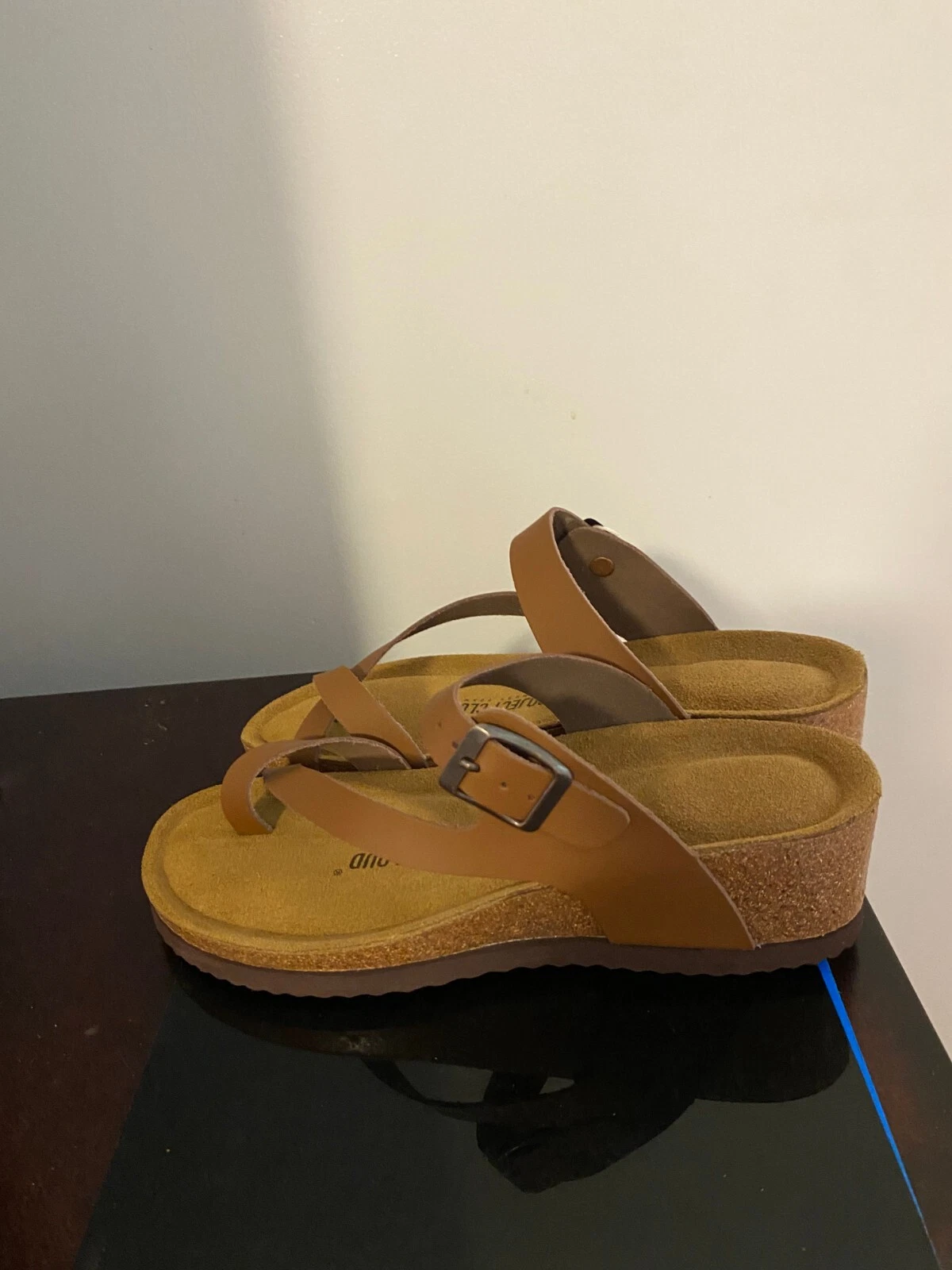 NEW WOMEN'S SIZE 7 PROJECT CLOUD BAILEY WEDGE SANDALS-LEATHER-CORK COMFORT-TAN
