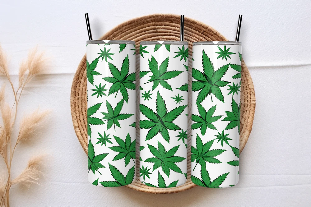 Tumbler Skinny 20oz  w/ Lid & Straw  Weed Leaf Cannabis Marijuana 420