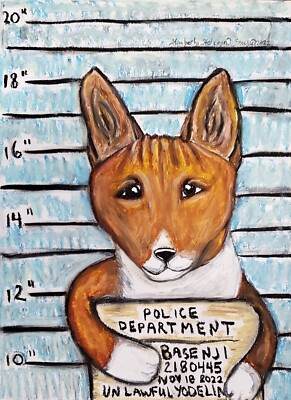 13 x 19 Art Print BASENJI MUG SHOT Signed by Artist KSams Dog Humor