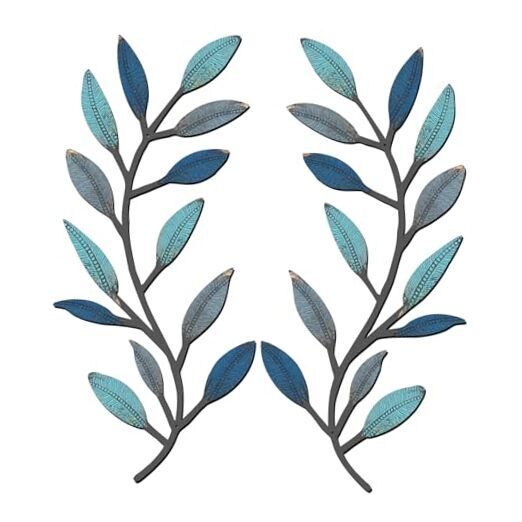 Zhengmy 2 Pieces Metal Tree Leaf Wall Decor Vine Olive Branch Leaf Vintage Blue