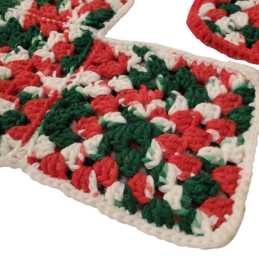 Vintage Crochet Christmas Stockings 1 Pair 16" L x 10" W Foto 3 de 4