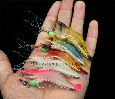 6PCS Luminous Fishing Lure Bait Artificial Shrimp Lures Soft Hook Prawn Bait Kit