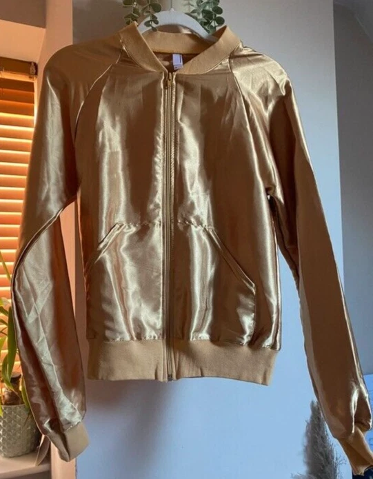 Chaqueta de bombardero vintage American Apparel dorada satinada sin forro XS 6 ASO Amy Winehouse - Imagen 2 de 4