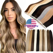 Human Hair Extensions Adhesive Taep In Skin Weft Balayage Blonde Full Head16-22"