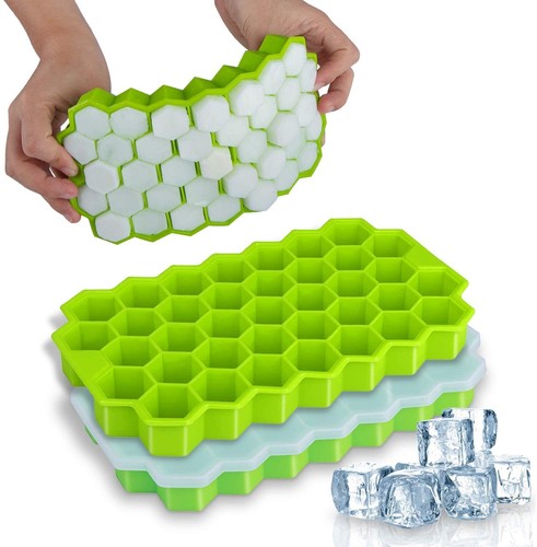 Lot 2 Bacs glaçons nid abeille Silicone souple avec couvercle empilable 74 trous - Imagen 6 de 6