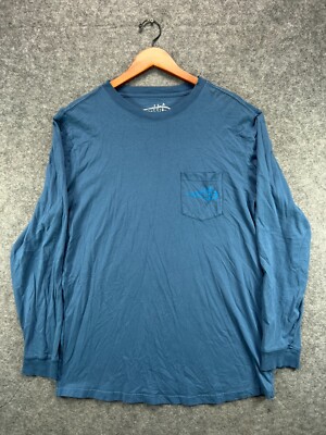Reel Life Mahi Mahi T Shirt Mens Large Blue Crew Graphic Long Sleeve 100% Cotton