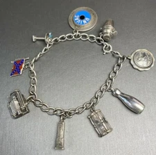 Sterling Silver Charm Bracelet RARE Univac Computers Lake Placid Martini 7"