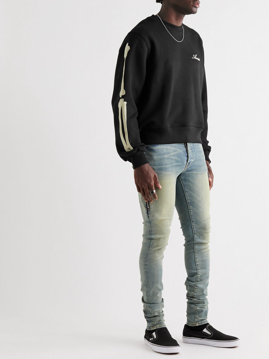 AMIRI Printed Cotton-Jersey Sweatshirt Black Bones Logo AMIRI Printed Cotton-Jersey Sweatshirt Black Bones Logo