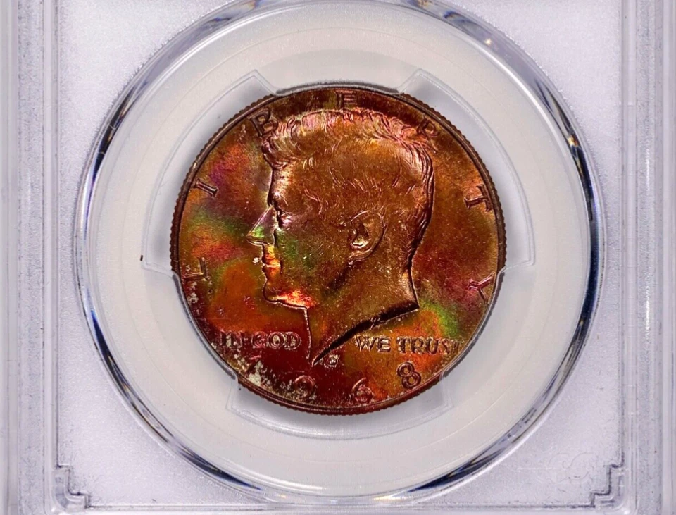 1968-D Kennedy Half Dollar PCGS MS65 QA Certified “Monster” Color Rainbow Toned - Image 3 of 4