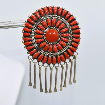 Phillip & Virgina Byjoe Navajo Coral Needlepoint Pendant/Brooch 3 