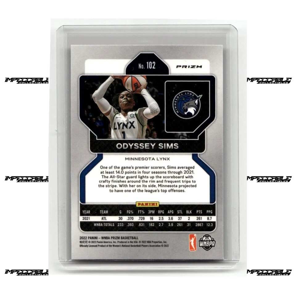 2022 Panini Prizm WNBA - Odyssey Sims #102 Green Prizm SP - Image 2 of 2